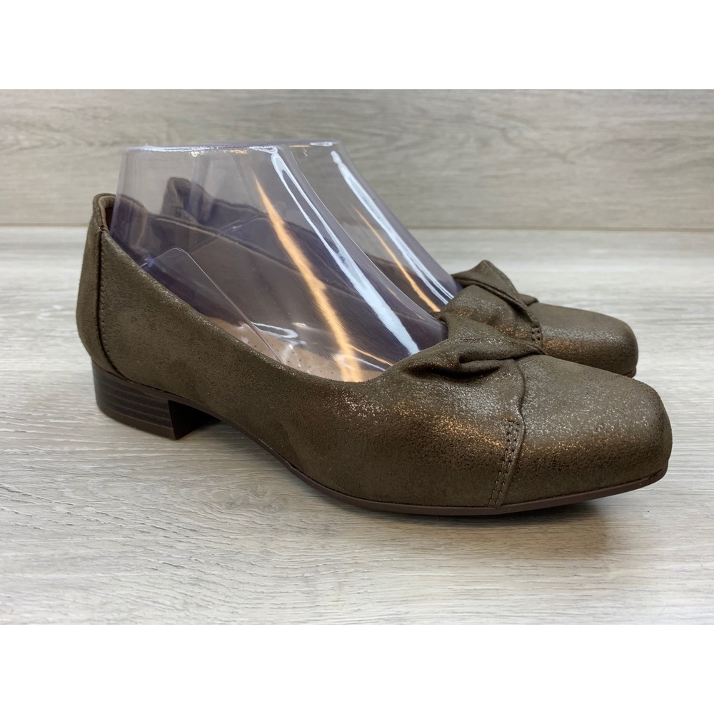 Clarks Women's Bronze Metallic Knotted Square Toe Flats Shoes 7 Casual Shoes